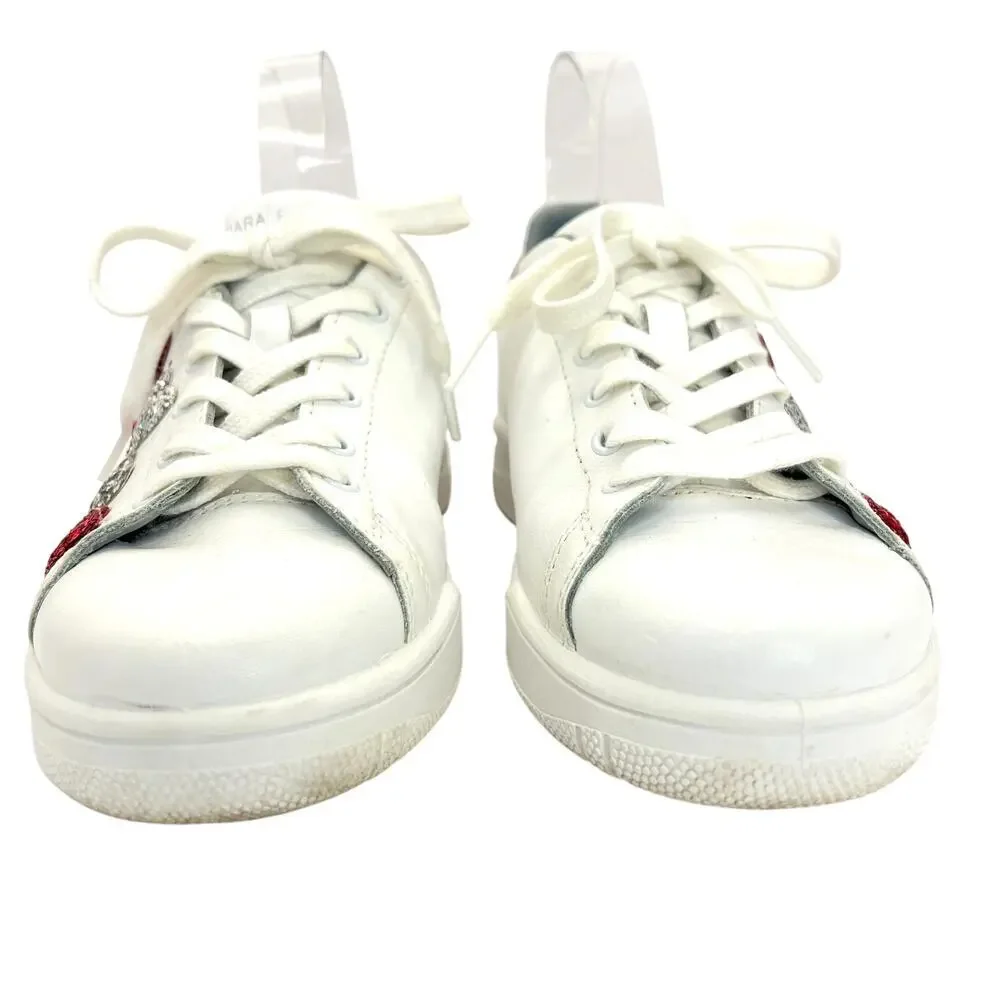 Chiara Ferragni Glitter Heart White Leather Sneakers Pink Silver Lace Up EU 38